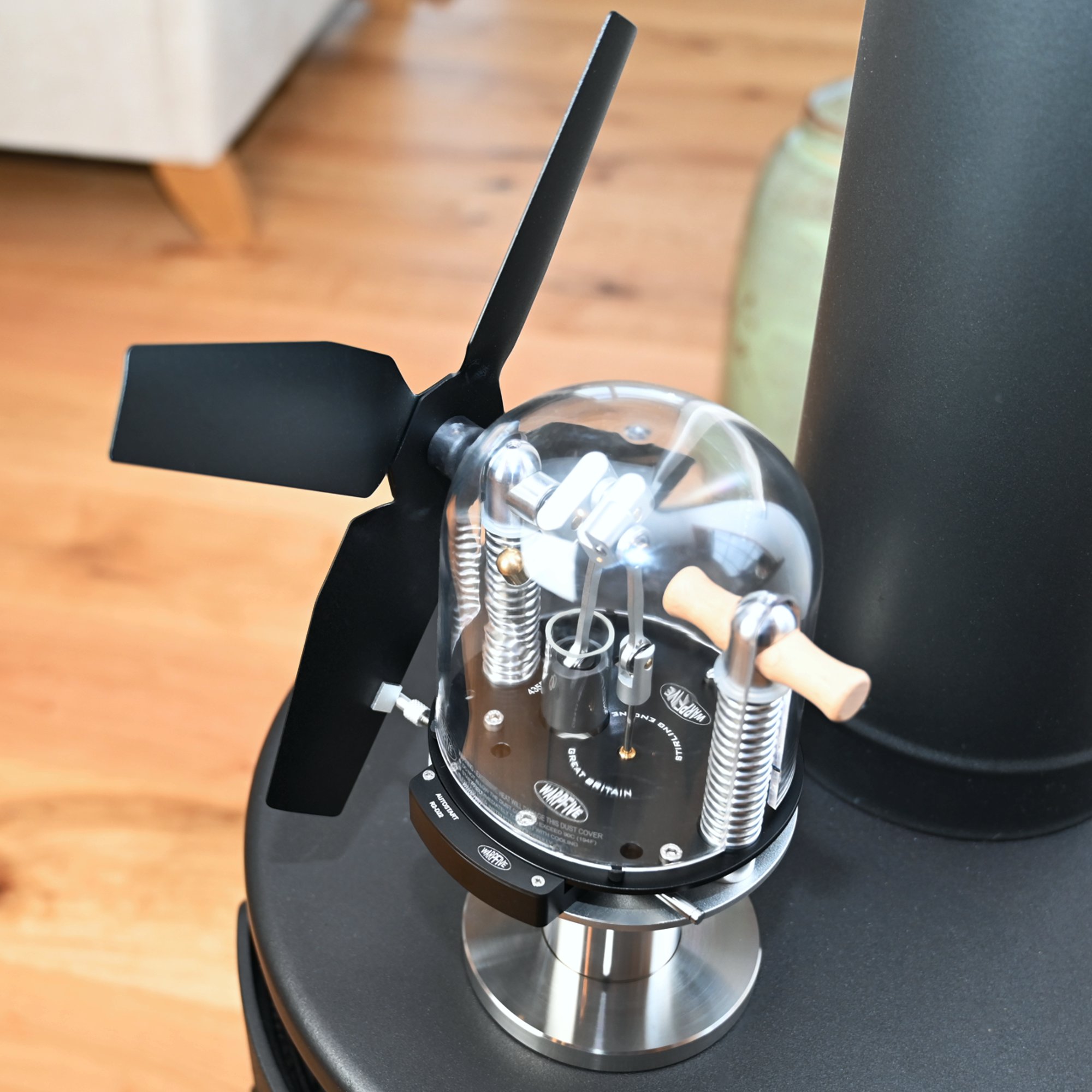 Autostart detail on a Stirling engine fan